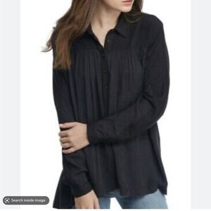 Free People "Lovely Day" Boho Button-Down Shirt – Black, Oversized – Size XS